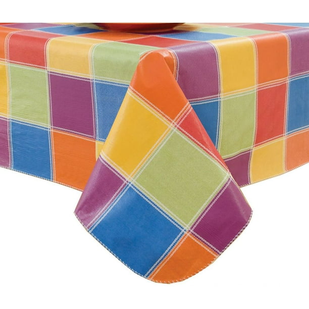 Flannel Back Tablecloths Multi-color Elrene Assorted Sizes Color Streaks Vinyl